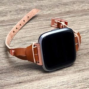 Light Brown Leather Slim Bracelet for Fitbit Versa